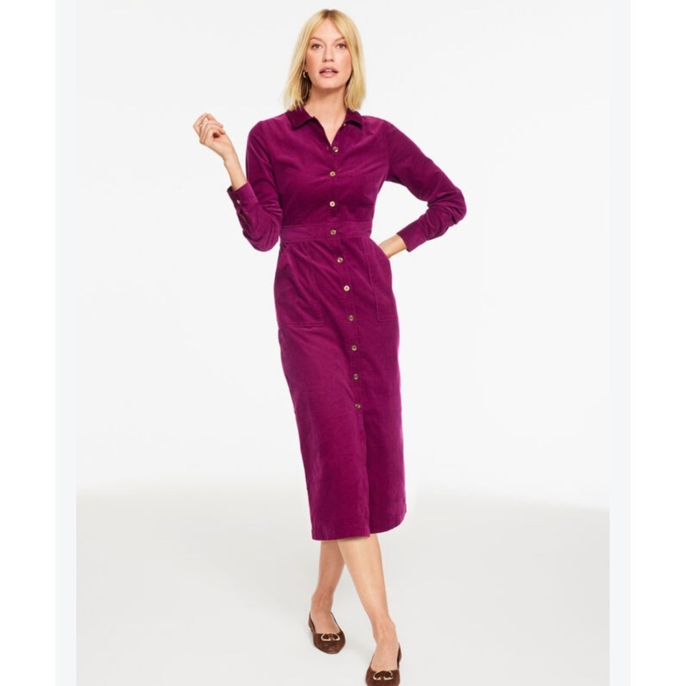 Talbots Plus Purple Corduroy Midi Shirt Dress Long Sleeve Cotton Size 18W